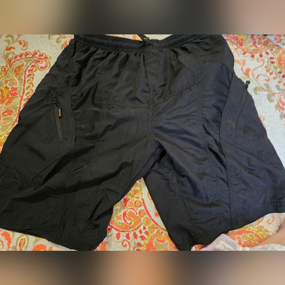 Large Santic Men's Black Biking Shorts. Padded Area, Mesh Area. Cycling shorts